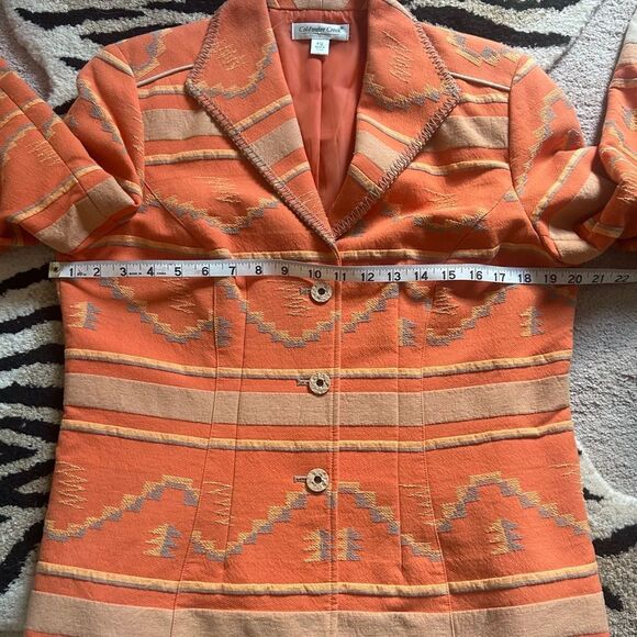 Coldwater Creek  Orange Southwestern Aztec Blazer Fitted Jacket 12 Petite EUC - Picture 14 of 15